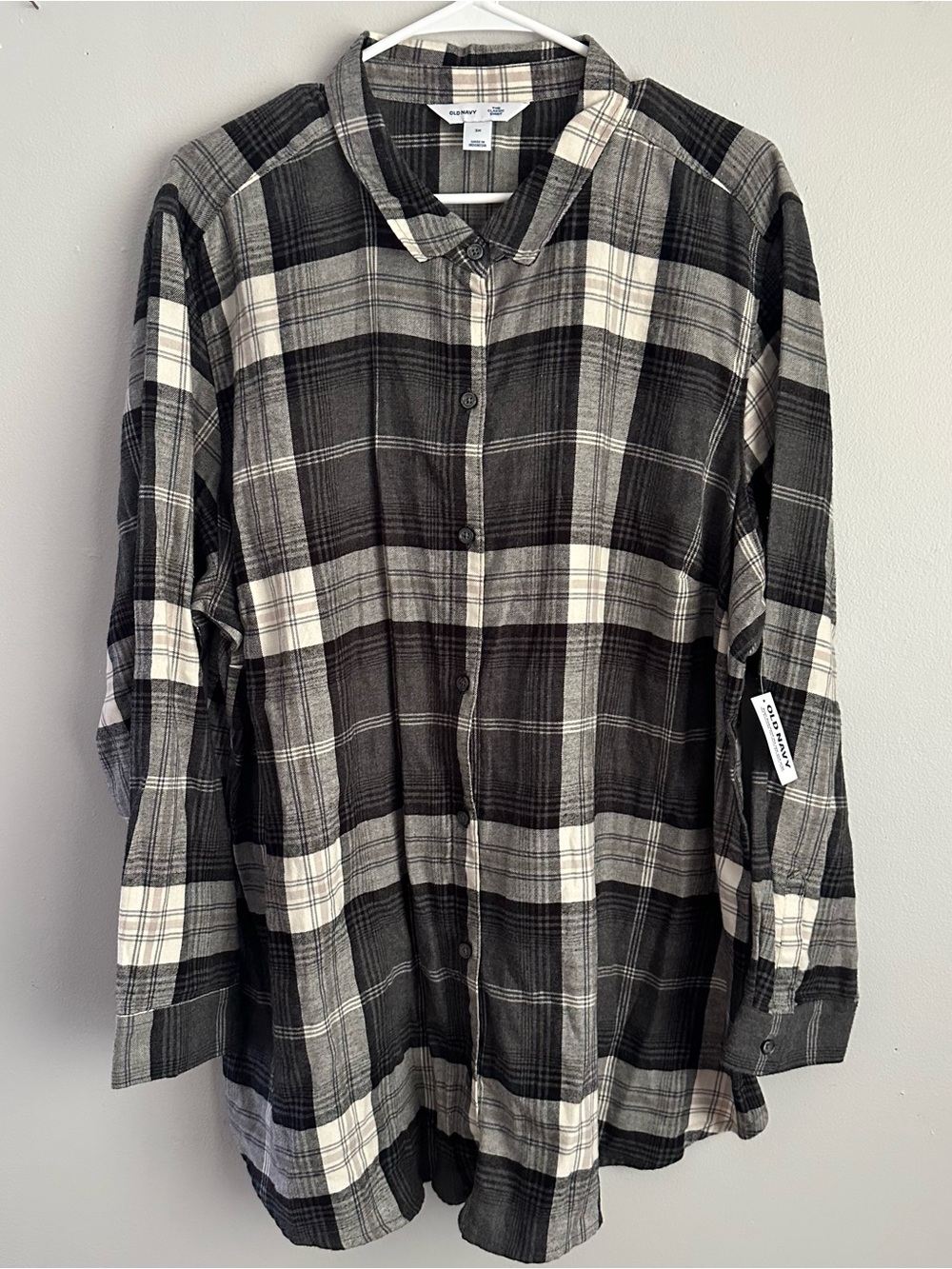 3x Old Navy Plaid Button Down the classic Shirt Womens 3xl long top nwt flannel